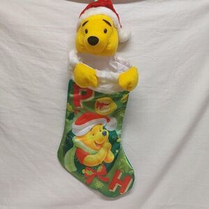 Winnie The Pooh Bear Christmas Stocking Plush Head 3D 20" 2010 VGUC